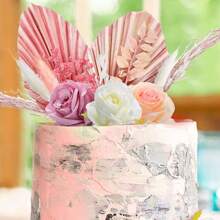 2入組中式風格生日蛋糕裝飾長壽屏風和蝴蝶蘭手持風扇附件 - 金色 - 查看 9