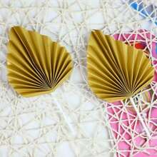 2入組中式風格生日蛋糕裝飾長壽屏風和蝴蝶蘭手持風扇附件 - 金色 - 查看 4