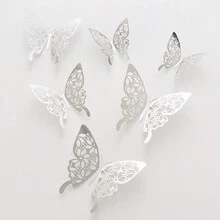 3d Hollow Out Butterfly Decor, Silver Tone - Silver - View 1