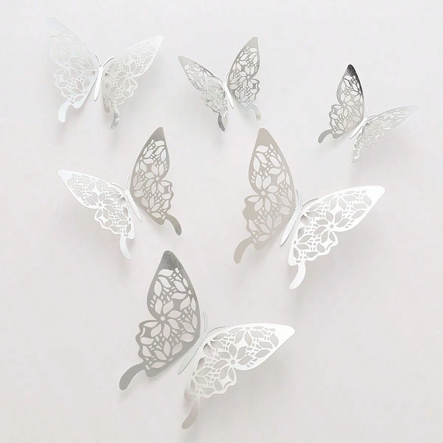 3d Hollow Out Butterfly Decor, Silver Tone - Silver - View 1