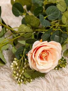 1入組模擬花8pcs/8cm山茶花花環,配尤加利葉作為婚禮、派對、家居裝飾