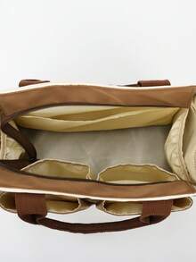 女孩新款时尚撞色耐磨防水大容量多功能手提包斜跨包 - 棕色 - 查看 8