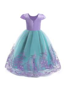 少女薄纱泡泡裙，优雅连衣裙，适合生日场合，不含发带