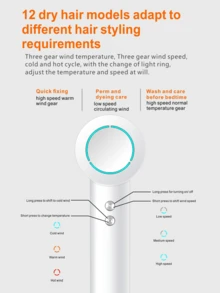 風筒-高速無刷馬達負離子吹風機,快速乾燥,低噪聲熱控吹風機附磁力嘴,適合送禮 - 白色 - 查看 3