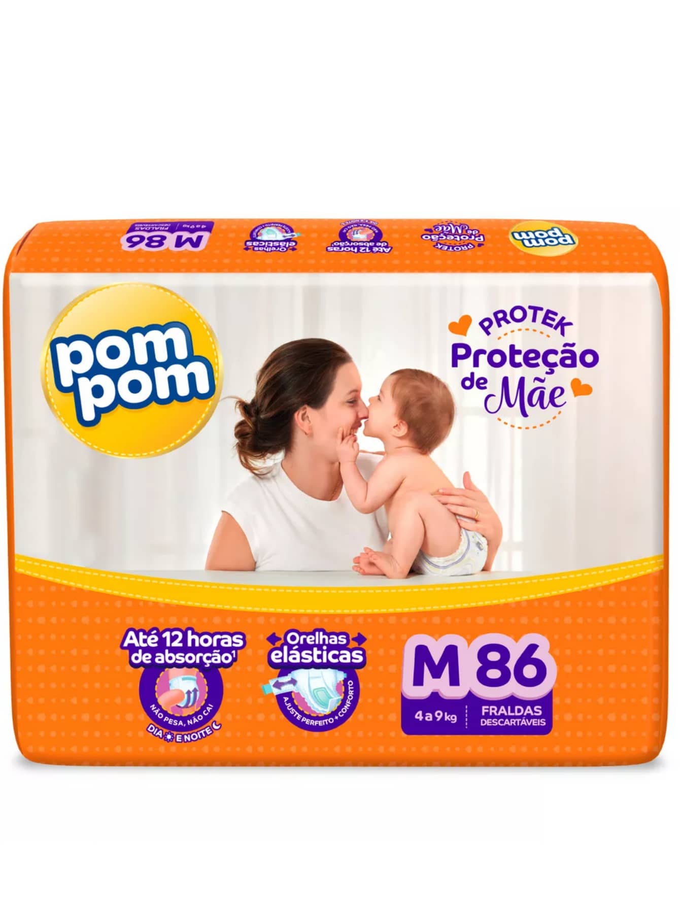 FRALDA POMPOM HIPER M 86 UN - Branco - Visão 1