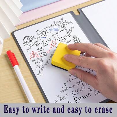1pc Reusable Notebook With 6pcs Erasable Pens, Eraser & Cleaning Cloth, High-Quality A4 Sketchbook For Students & Kids, A5 Scratch Pad Writing Notebook, Work Plan Board (Random Color Eraser) Back To School
