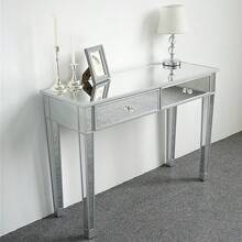 Coiffeuse en Miroir vanité de bureau pour femmes avec 2 tiroirs - Argent - Voir 1