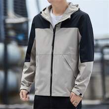 Men's New Casual Outdoor Color Block Sports Jacket - Khaki - View 1