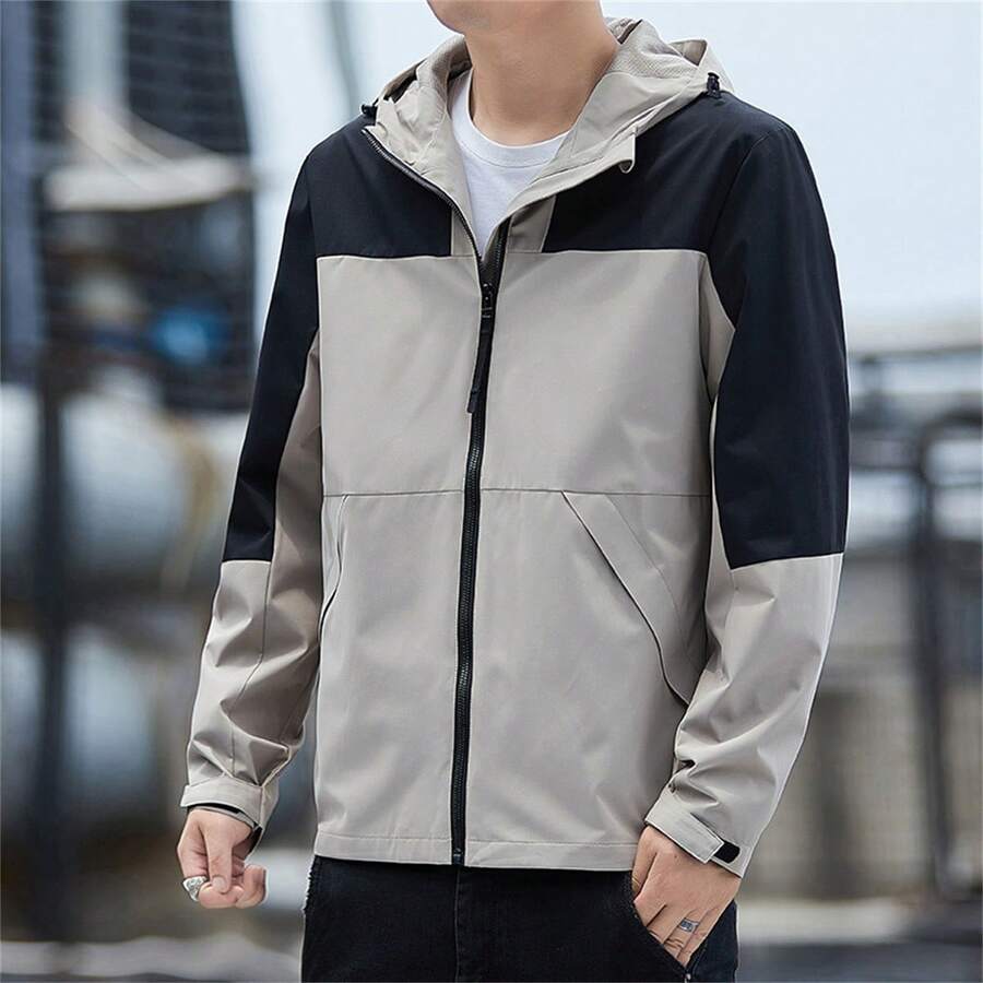 Men's New Casual Outdoor Color Block Sports Jacket - Khaki - View 1