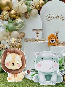 1入組叢林動物主題卡通斑馬kt板與支架裝飾品,生日party野性狂歡派對嬰兒淋浴裝飾