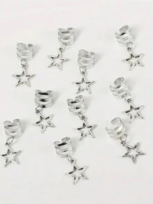 Cecillia 假髮 20 件辮子螺旋髮圈帶銀色星星吊墜金屬長髮綹髮飾女式女孩髮飾