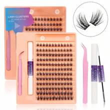 Azenlo 单根睫毛 DIY 睫毛延长套装，144 片睫毛簇，涂抹工具，超级定型簇睫毛粘合和密封，卸妆液，易于在家混合 10-16 毫米长度 C 卷曲睫毛簇套装，睫毛，睫毛，假睫毛 - 白色 - 查看 1
