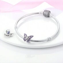 1入組蝴蝶花卉系列閃閃發光楓葉蓮花向日葵爪印花Love橡膠塞子隔離粉色的顏色吊墜釘珠適合原始手環項鍊手鐲珠子DIY首飾製作女性禮品 - 銀色 - 查看 5