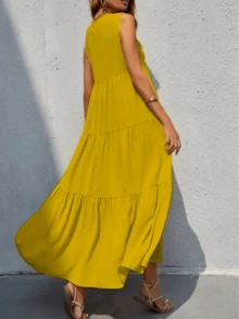 Vestido largo sin mangas y  cuello V - Amarillo - Ver 2