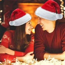 3入組紅色聖誕帽,成人通用絨面絨絨厚聖誕帽,適用於新年節日派對