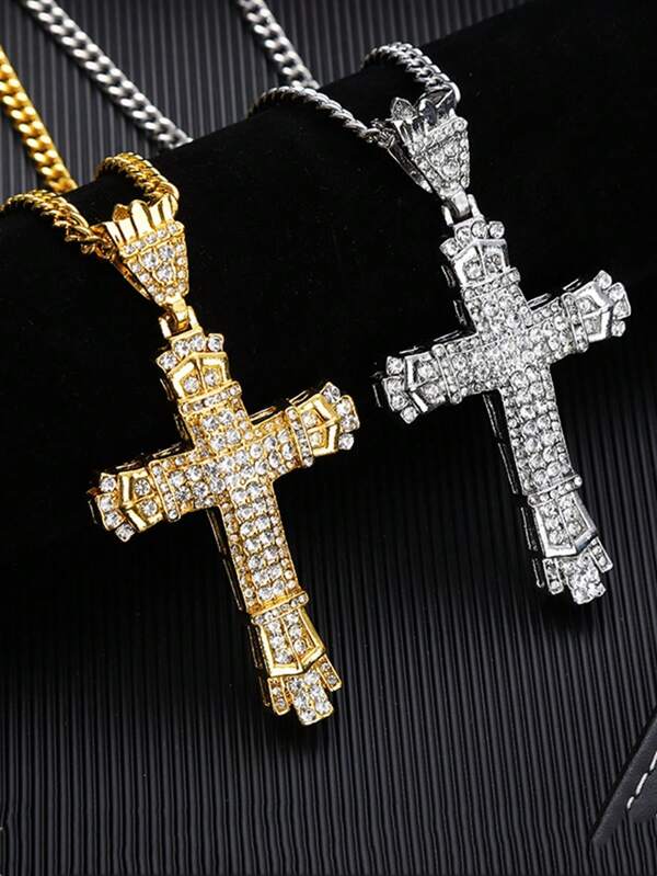 1PC Men Jewellery Cross Necklace Chain For Men Hip Hop Jewelry Luxury Rhinestone  Pendant Necklace Men