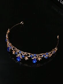 1pc Women's Fashionable Princess Crown Shape Headband, Sweet Luxury Rhinestone Birthday Hair Accessory - Royal Blue - View 4