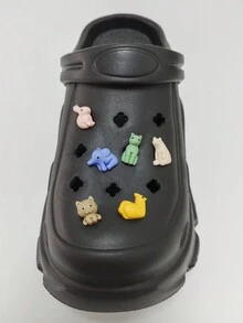 6入組男女皆宜可拆卸diy鞋,印有北極熊、兔子、貓、大象、小雞等卡通動物,韓式風格