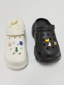 6入組男女皆宜可拆卸diy鞋,印有北極熊、兔子、貓、大象、小雞等卡通動物,韓式風格