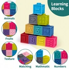 Amy&Benton Soft Baby Rubber Stacking Block 1 Year Old Toddler Silicone Building Blocks for 6 12 18 months Infant Teething Blocks - Multicolor - View 2