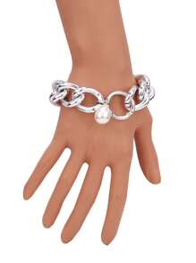 Silver-colored Chunky Link Chain Bracelet Suitable For Daily Wear - Silver - View 5