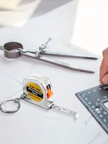 1个可伸缩卷尺钥匙扣 - 1米/3英尺 - 适合日常使用和生日派对 - 带滑动锁 - 公寓和返校必备，钥匙链配件，汽车配件，钥匙扣 - 銀色 - 查看 2