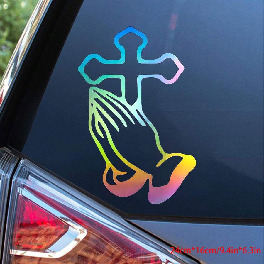 1 Pegatina Colorida Para Coche Con Cruz De Oración, Calcomanía Impermeable Personalizada Para Modelos De Coche Universales - Multicolor - Ver 1