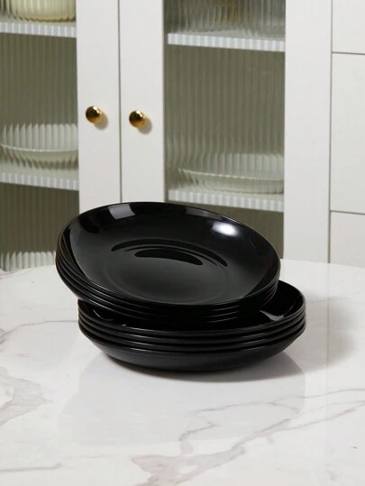 8 件/套黑色 Pp 塑料盘子，3 种尺寸可选：6.2/7.7/9.3 英寸，简易圆形盘子，适用于沙拉、厨房、圣诞礼物