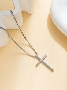 1 Pieza Nuevo Estilo Moda Colgante De Cruz Para Hombre De Acero Inoxidable Y Titanio Con Collar De Cadena De Cuerda, Adecuado Para Joyería De Uso Diario Y Como Regalo Para Hombre