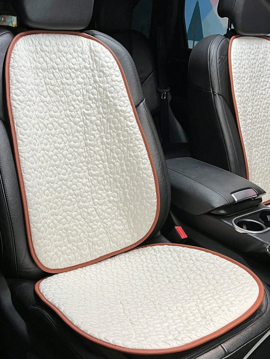 2pcs Embroidered Flower Design Car Seat Cushion For Front Backrest - Beige - View 1