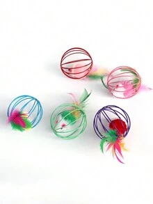 1pc Cat Mouse Toy With Feather Tail For Interactive Play, In Cage-shaped Design - Blue - View 5