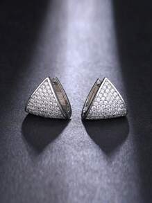 1 對歐美風格流行銀色三角形和方晶鋯石裝飾女式耳夾耳環,節日約會禮服配件 - 銀色 - 查看 1