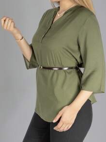 BLUSA CON CINTURON MANGA 3/4 - Verde militar - Ver 2