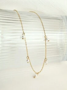 1個女性時尚、簡潔、優雅、五顆珍珠、不鏽鋼鍊式項鍊,作為聖誕和新年送給朋友、家人和女朋友的禮物