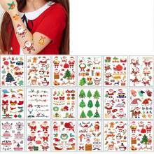 16 件裝聖誕節防水身體貼紙,臉部假紋身套裝,可愛的一次性紋身裝飾,適合派對聖誕裝飾