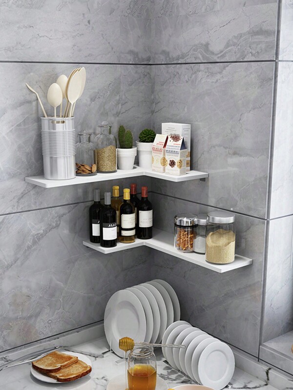 1pc Minimalist & Elegant L-Shaped Corner Shelf With No Drilling Required, For Bathroom, Kitchen, Living Room Corner Or Wall Bathroom Organizer Back To School