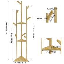 Coat Stand Coat Rack 166cm Bamboo Coat Rack With 3 Tier Storage Shelf And 10  Hooks Freestanding Clothes Rack Coat Hat Bag Rack For Entryway Hallway Office Hotel Natural Wood - 杏色 - 查看 7