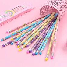 12入組可愛的卡通獨角獸鉛筆 - 非常適合繪畫、素描和文具 - 獻給學生的絕佳禮物！ - 粉色 - 查看 4