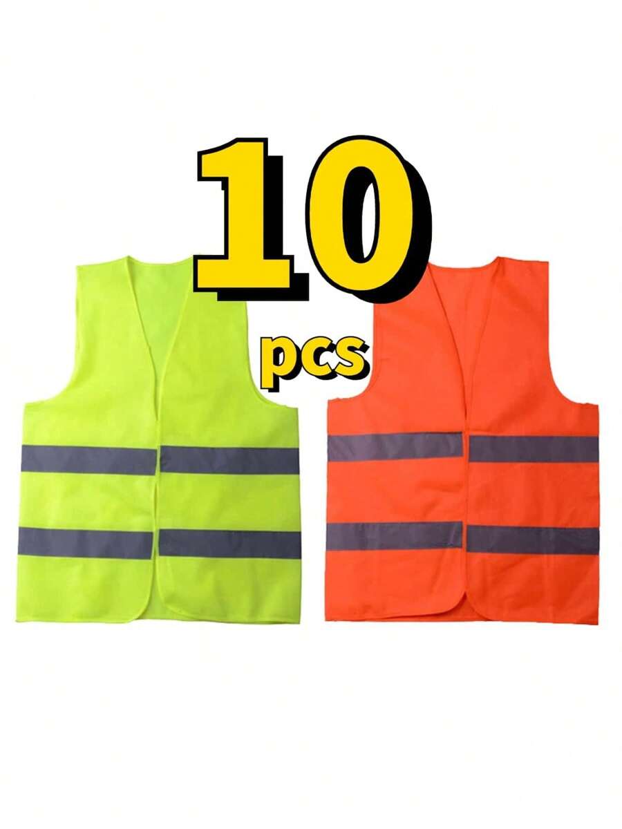 10PCS Chaleco Reflejante de Seguridad con Tiras Reflectantes y Cierre, Chalecos de Seguridad para Obra y Brigadistas, Chalecos de Seguridad Reflejantes en Colores Verde y Naranja, Set Ideal para Construcción y Eventos al Aire Libre - Chaleco de Seguridad Verde y Chaleco de Seguridad Naranja - Amarillo - Ver 1