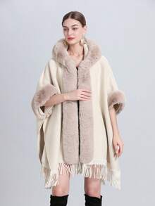 1 件女用針織毛絨純色披肩,冬季新年斗篷,寬鬆加厚領,保暖針織斗篷大衣,時尚百搭配飾