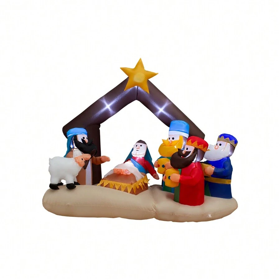 Inflable Navideño Nacimiento Jesús Pesebre Niño Dios con Luz Led Decoración para el Hogar 2 metros de largo - Caqui - Ver 1