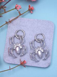 2 件裝時尚個性金屬 3d 蜘蛛形不銹鋼男士吊墜耳環,適合日常佩戴、度假和派對