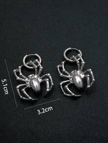 2 件裝時尚個性金屬 3d 蜘蛛形不銹鋼男士吊墜耳環,適合日常佩戴、度假和派對