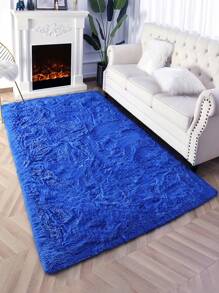 1 pièce Tapis Shaggy couleur bleue unicolore, style moderne et simple, poil doux extra long, absorbant l'eau, chaud, toutes saisons, tapis de décoration en polyester pour la maison, décoration de pièce