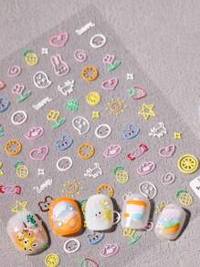 1sheet Cute Bear Rabbit Heart & Star Pattern 3D Nail Art Sticker, Mix-and-Match Summer Nail Art Decals For Home DIY - Multicolor - View 3