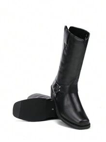 British Style Western Boots Mid-Calf Zipper Retro Riding Boots Men High Shoes  Boots White