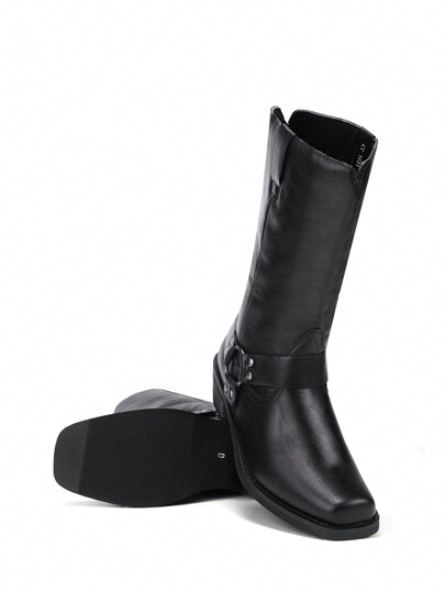 British Style Western Boots Mid-Calf Zipper Retro Riding Boots Men High Shoes  Boots White