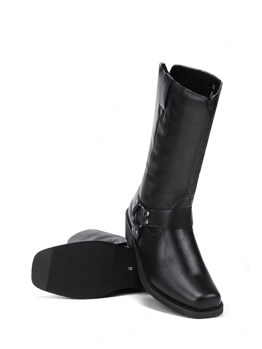 British Style Western Boots Mid-Calf Zipper Retro Riding Boots Men High Shoes  Boots White