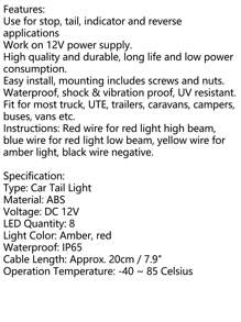 2PCS LED Waterproof Car Tail Light Turn Signal Indicator Stop Lamp Rear Brake Light for Car Truck Trailer Caravan - Red - View 3