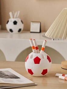 Multifunctional Soccer Pen Holder Shelf Stationery Organizer Plastic Pen Container With Ball Shape Design For Student Desk, Gift - Red - View 6